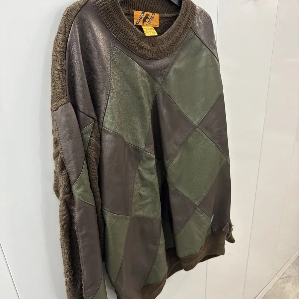 Vintage 90’s‎ Trutus Biancarra Crewneck Sweater Mens Large Leather Patchwork